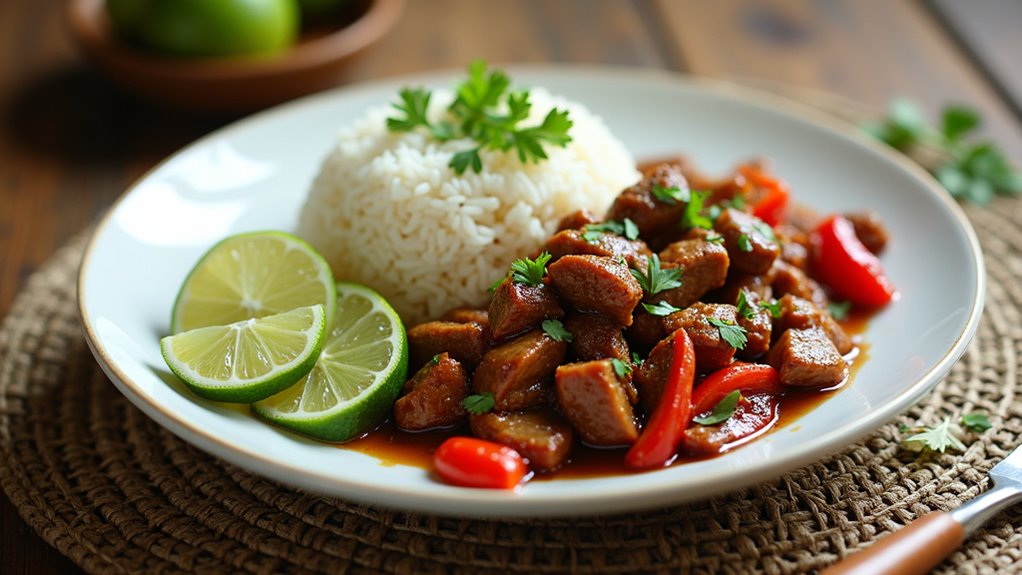 citrusy beef served with rice