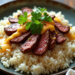 comforting steak queso rice