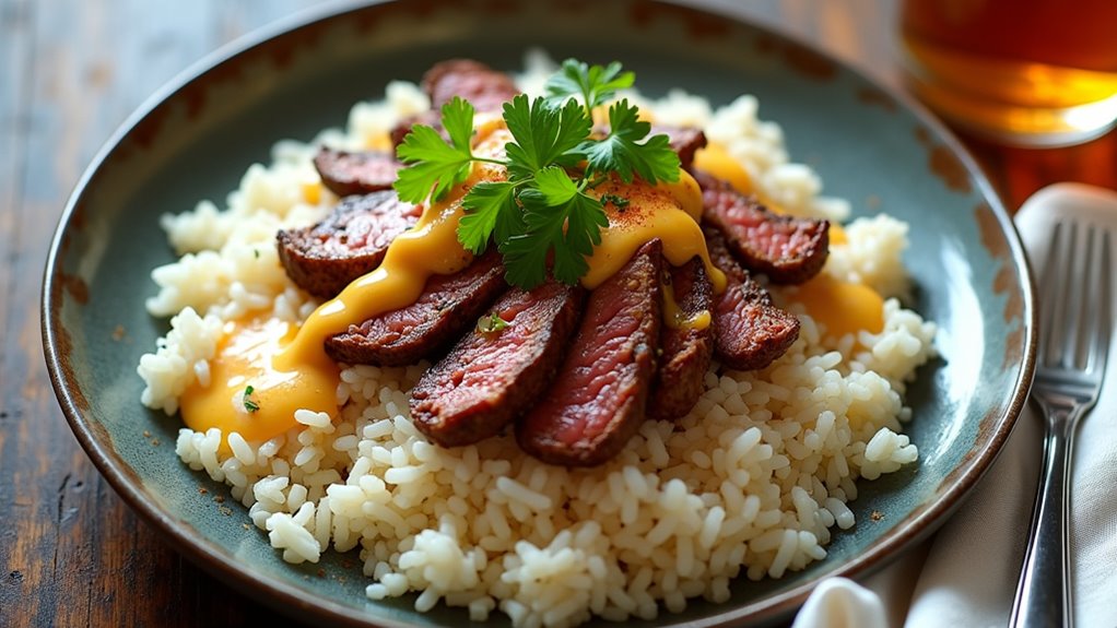 comforting steak queso rice
