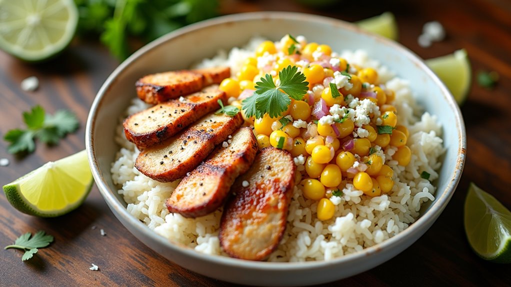 corn chicken rice bowl
