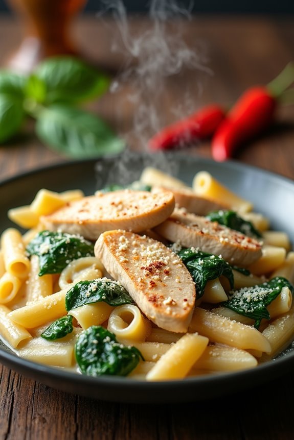 creamy chicken spinach penne