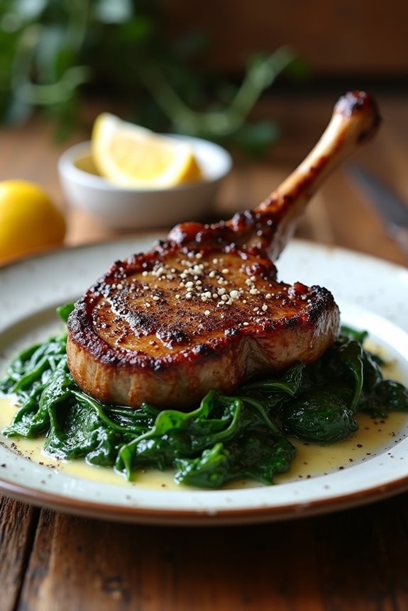 creamy garlic spinach chops