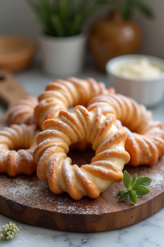 fluffy golden french crullers