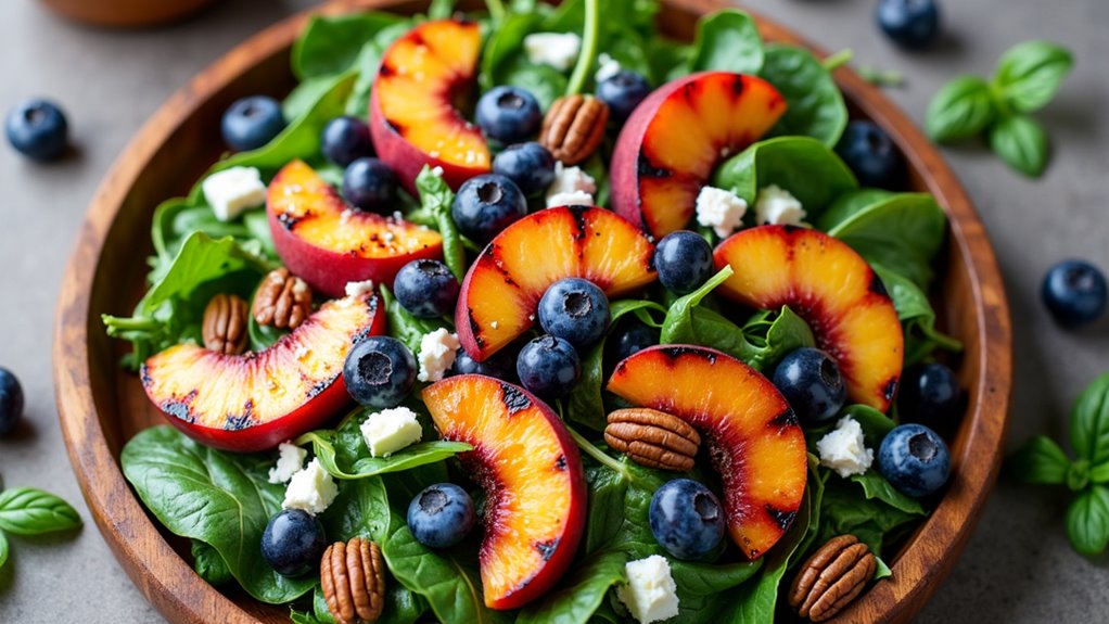 grilled peach blueberry salad