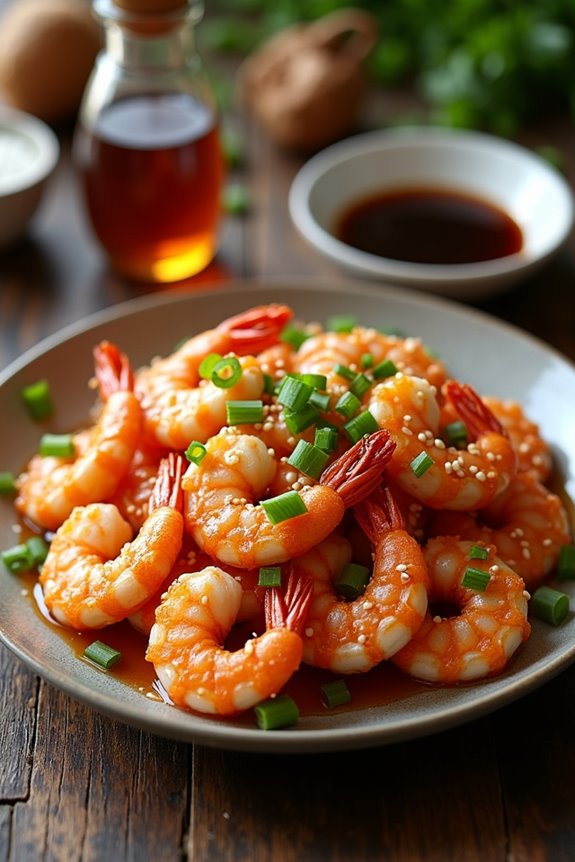 honey glazed prawns dish