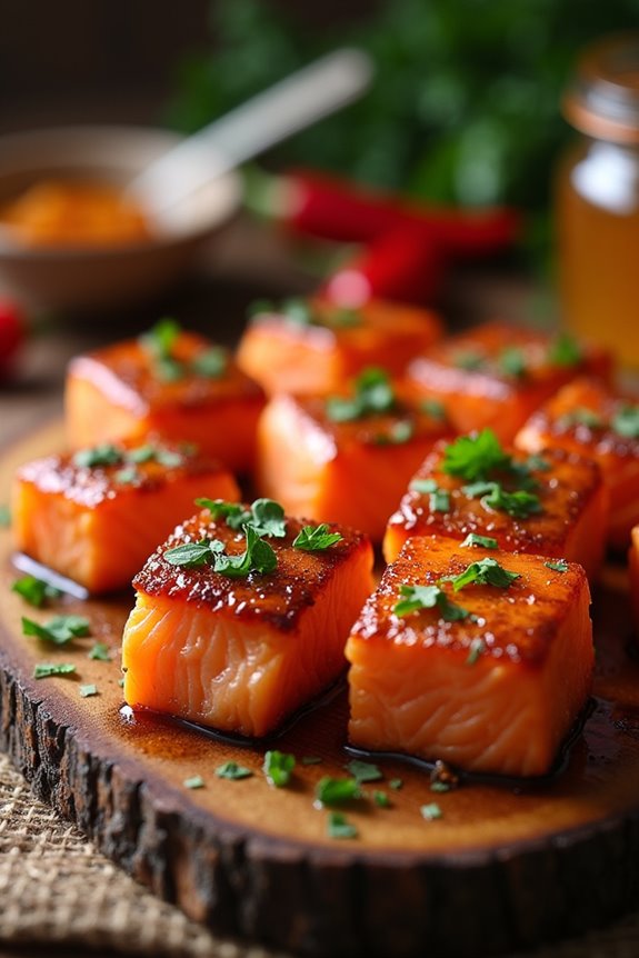 spicy hot honey salmon bites