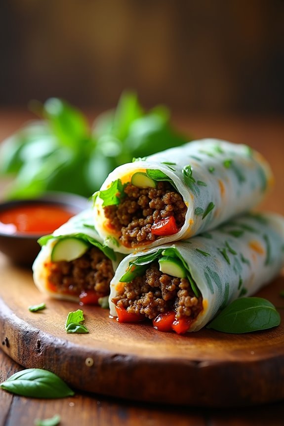 spicy thai basil beef rolls