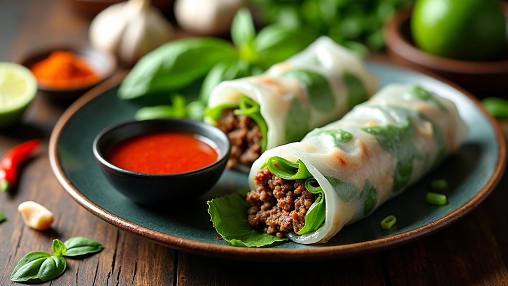 thai basil beef rolls