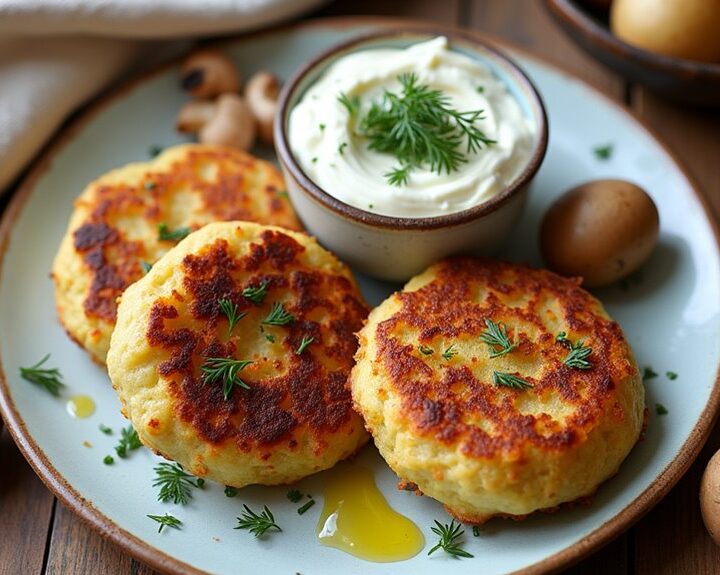 mushroom stuffed potato cakes