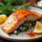salmon spinach feta dish