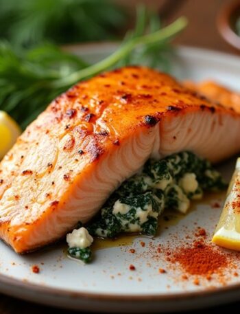 salmon spinach feta dish