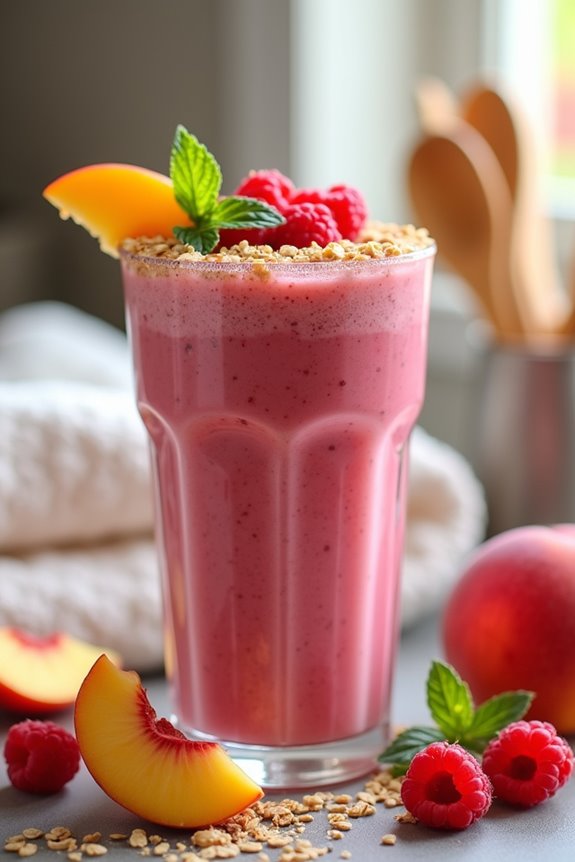 delicious raspberry peach smoothie