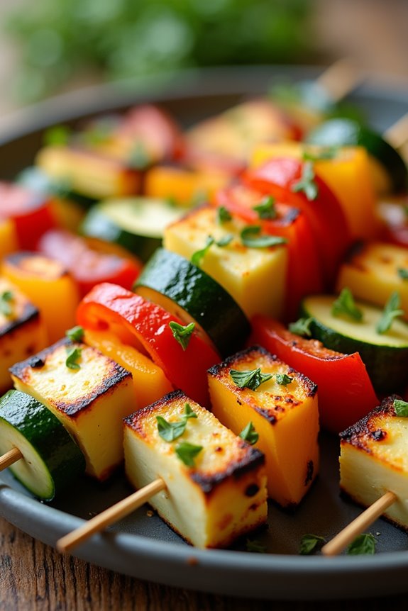 grilled halloumi vegetable skewers
