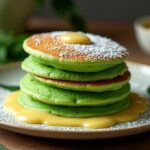 pandan pancakes with coconut custard