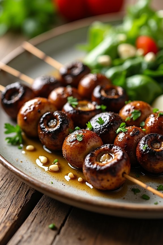 balsamic garlic mushroom skewers