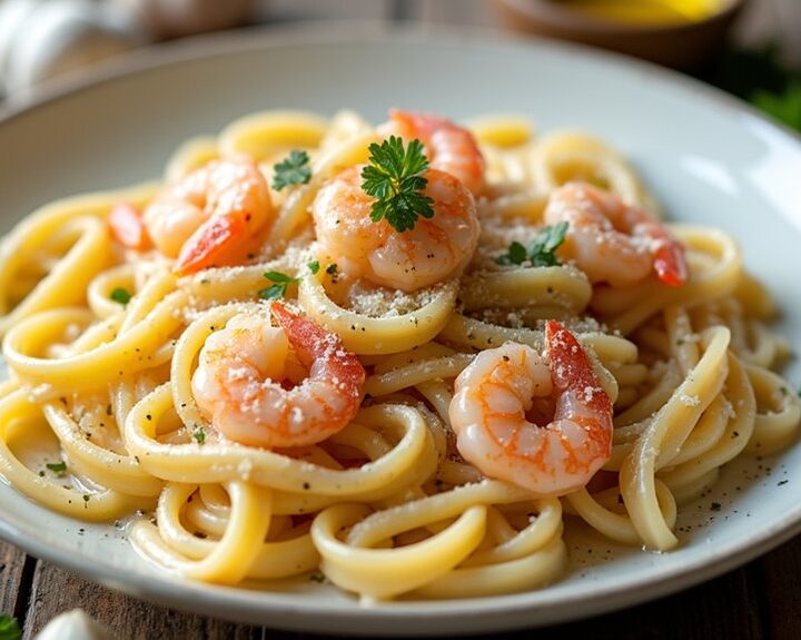 creamy garlic shrimp pasta