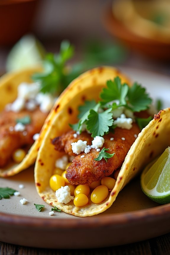 fried chicken corn tacos