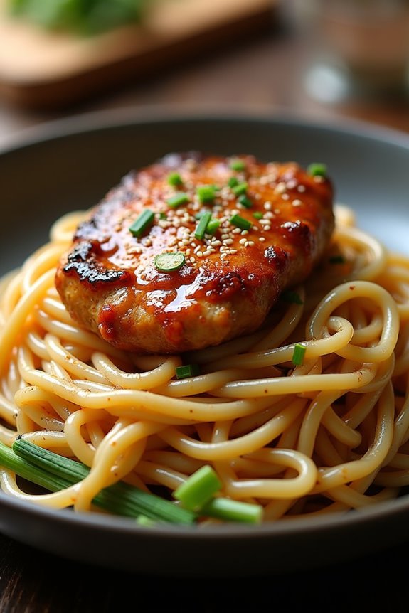 garlic noodles with teriyaki chicken