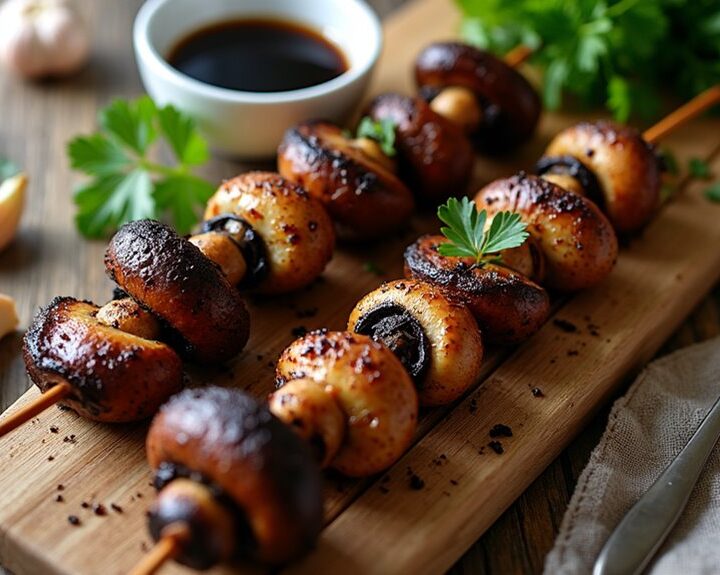 savory balsamic mushroom skewers
