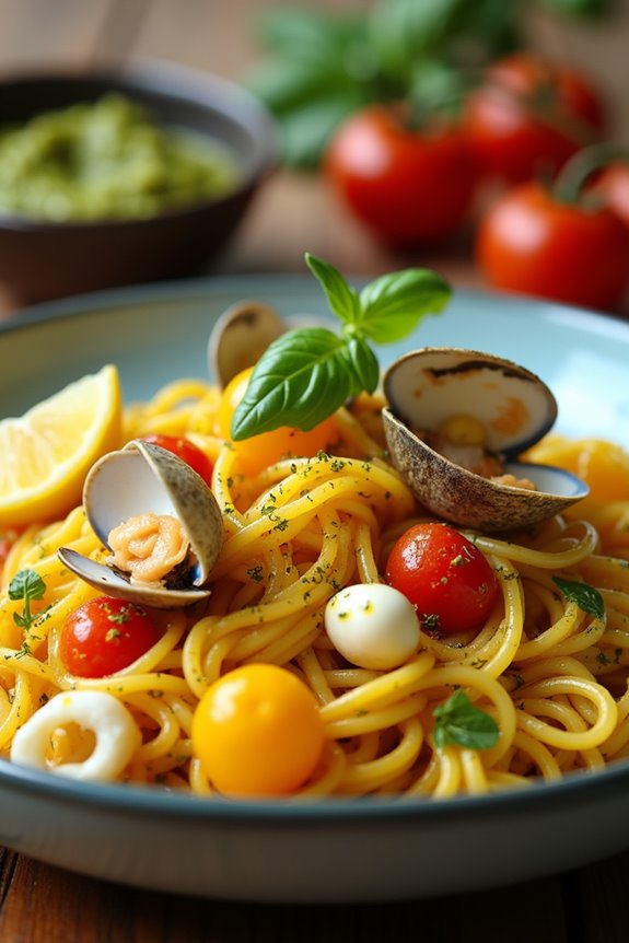 vibrant yellow tomato pasta